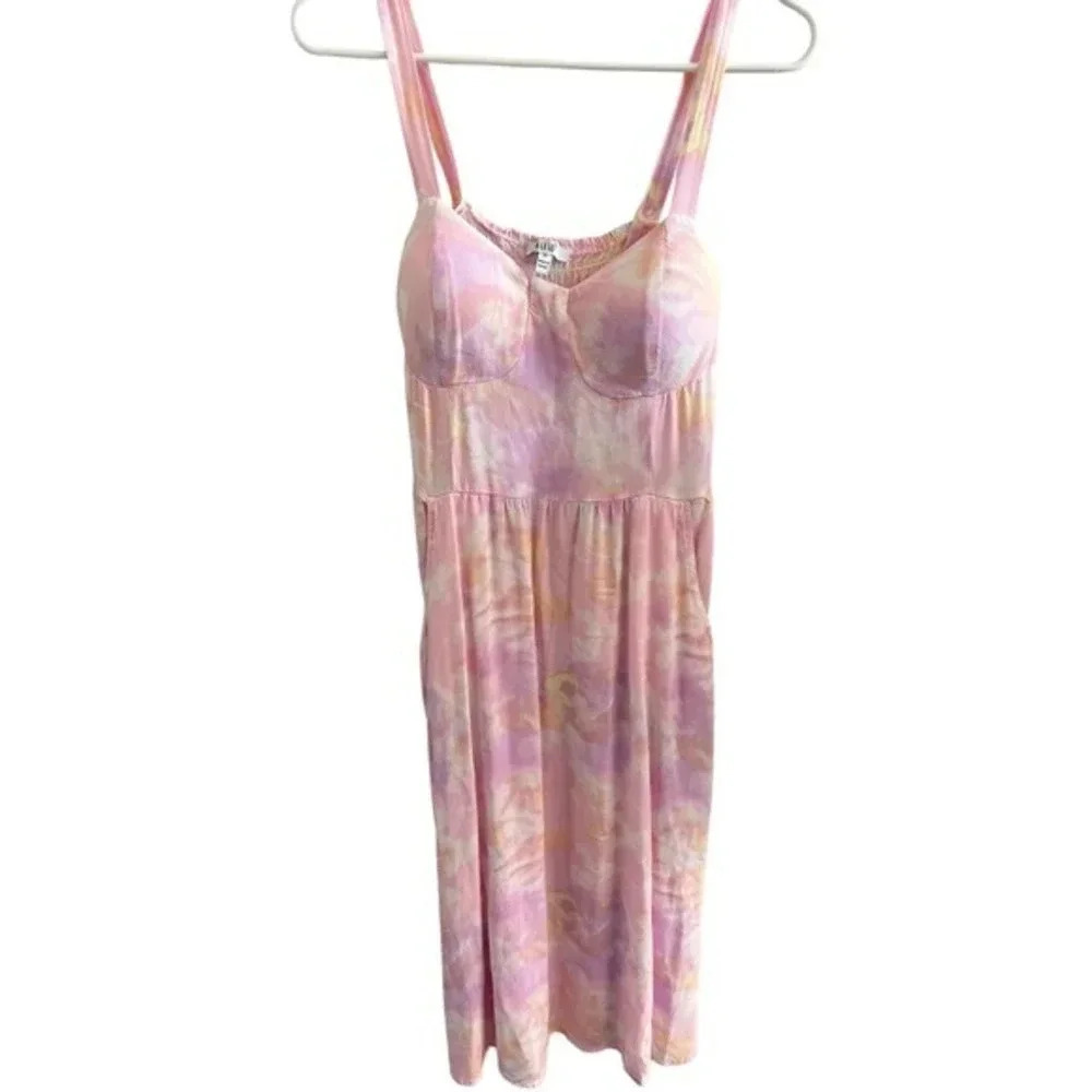 AUW Womens Tie Dye‎ Sweetheart Neck Sleeveless Bustier A-Line Dress Pink Medium